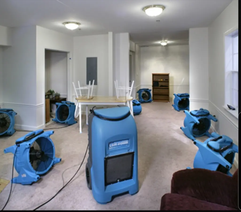 Air movers and dehumidifier setup for Water Extraction & Removal in Lowes Island