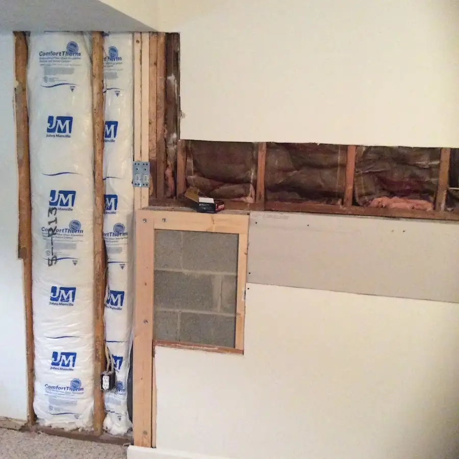 Wall insulation replacement during Basement Flood Cleanup in Lowes Island